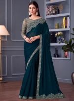 Shimmer Georgette Rama Party Wear Embroidery Work Saree